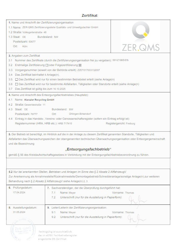 Entsorgungsfachbetrieb (ZER-QMS) 2024